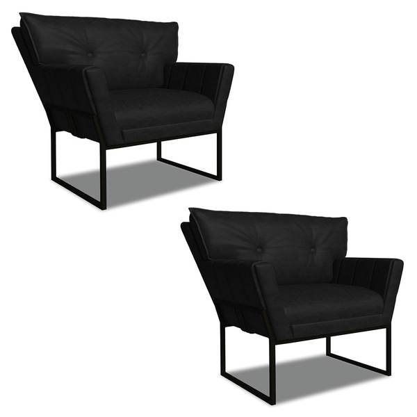 Poltrona Sala Industrial Preto Kit 2 Anitta Sintético Pu D03