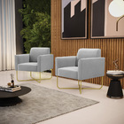 Poltrona Sala Kit 2 Marisa Aço Industrial X Dourado Suede Cin