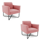 Poltrona Sala Kit 2 Marisa Aço Industrial X Preto Suede D03 -