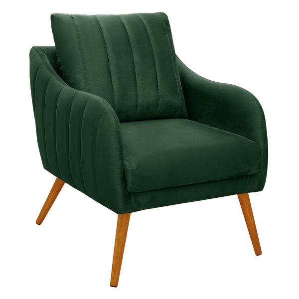 Poltrona Salem Veludo Verde Militar Pés Palito Castanho K01 -