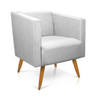 Poltrona Sara Linho Cinza Claro A05 Pés Palito Castanho - D'r