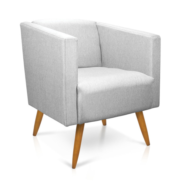 Poltrona Sara Linho Cinza Claro A05 Pés Palito Castanho - D'r