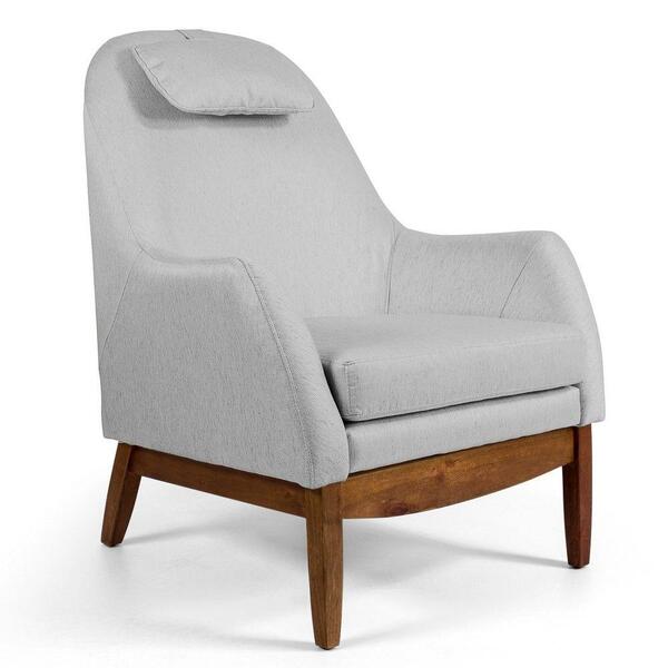 Poltrona Selena Base Madeira Linho Cinza Claro