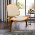 Poltrona Shell Corino Texturado Bege Base De Madeira Castanho