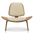 Poltrona Shell Corino Texturado Bege Base De Madeira Castanho