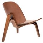 Poltrona Shell Madeira Moldada Freijó E Couro Caramelo