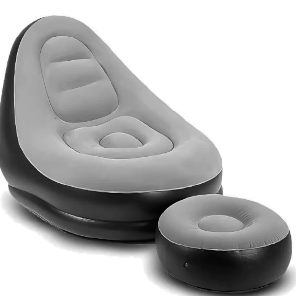 Poltrona Sofá E Puff Inflável Portátil Ultra Lounge Cor Cinza