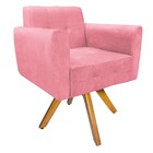 Poltrona Stella Base Giratória De Madeira Suede Rosa Bebê - A