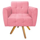 Poltrona Stella Base Giratória De Madeira Suede Rosa Bebê - A