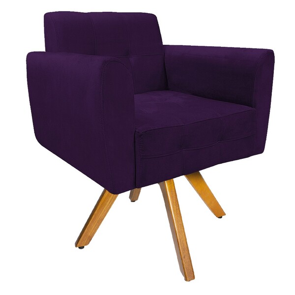 Poltrona Stella Base Giratória De Madeira Suede Roxo - Amaren