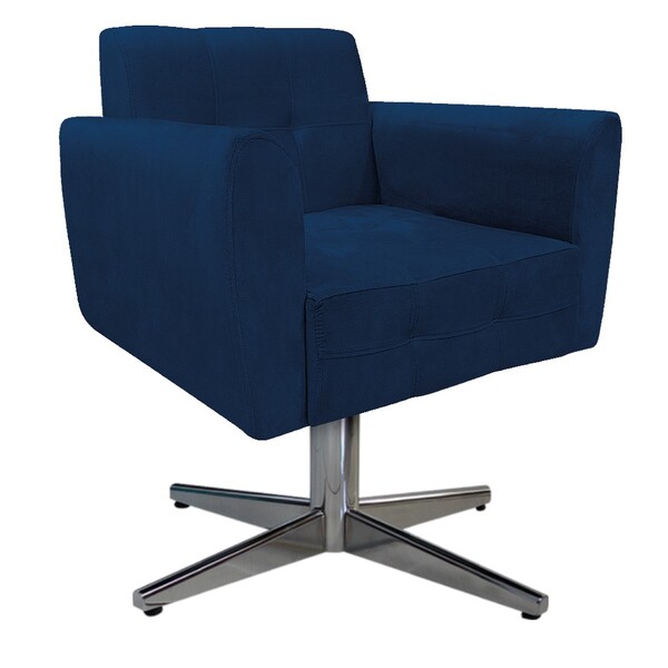 Poltrona Stella Base Giratória De Metal Suede Azul Marinho -