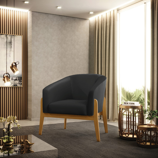 Poltrona Stella Corino Base Madeira Castanho D03  - D'rossi -