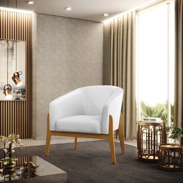 Poltrona Stella Corino Branco Base Madeira Castanho D03 - D'r