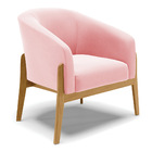 Poltrona Stella Suede Rosa Bebê Base Madeira Castanho D03 - D