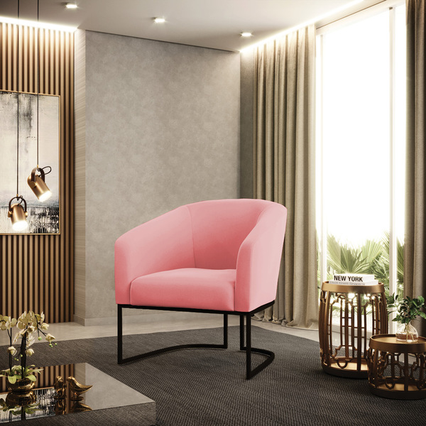 Poltrona Stella Suede Rosê Base Industrial Preto D03 - D'rossi