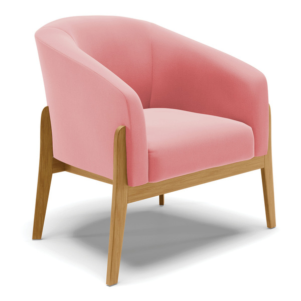 Poltrona Stella Suede Rosê Base Madeira Castanho D03 - D'rossi