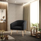 Poltrona Stella Veludo Preto Pés Palito Natural D03 - D'rossi