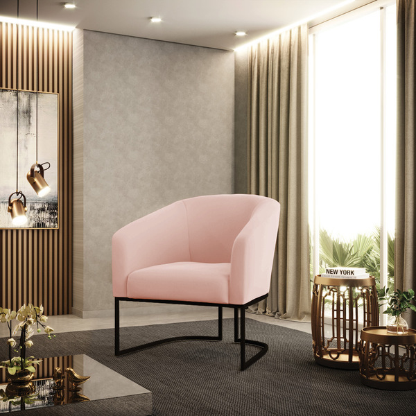 Poltrona Stella Veludo Rosê Base Industrial Preto D03 - D'ros
