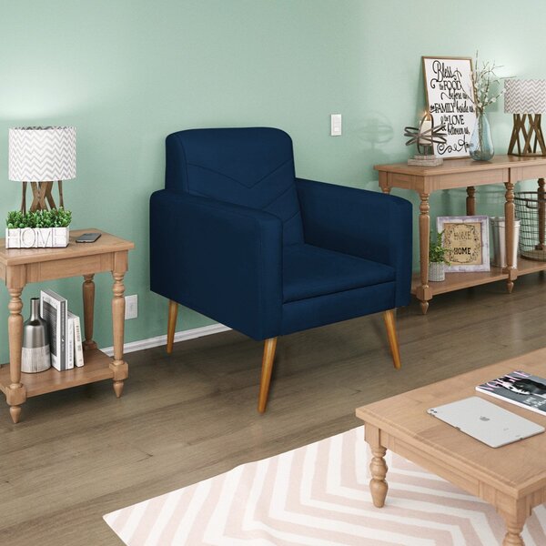 Poltrona Suede Com Pés Palito Bali  Azul Marinho
