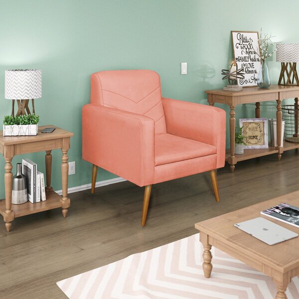 Poltrona Suede Com Pés Palito Bali  Coral