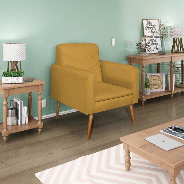 Poltrona Suede Com Pés Palito Bali  Mostarda