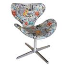 Poltrona Swan Estampada 01 Lugar Base Giratória Jornal Colori