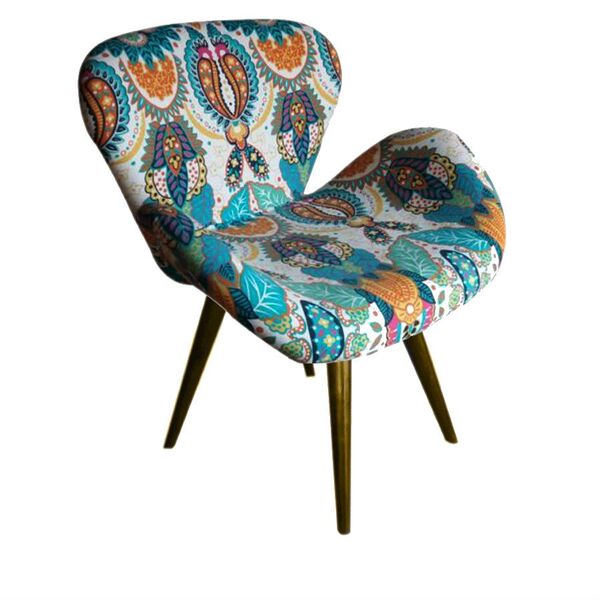Poltrona Swan Pé Palito Imbuia Floral Verde
