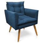 Poltrona Tais Suede Azul Marinho Pés Palito Castanho - D'rossi