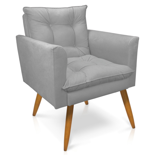 Poltrona Tais Suede Pés Palito Castanho - D'rossi - Cinza