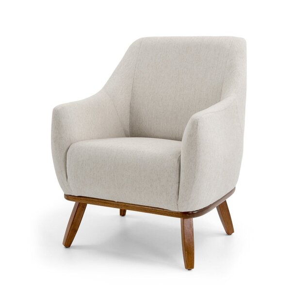 Poltrona Tecido Linho Base Madeira Paloma Areia