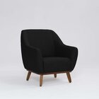 Poltrona Tecido Linho Base Madeira Paloma Preto