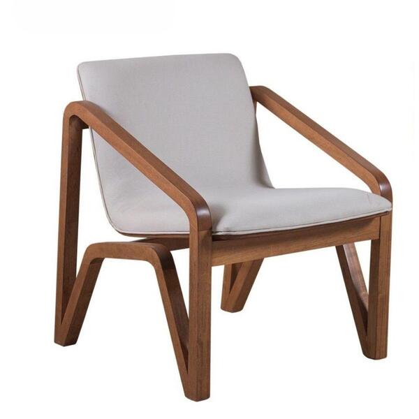 Poltrona Toronto Com Braço Madeira Tecido Linho Bege