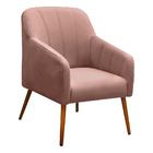 Poltrona Tulsa Veludo Rosê Pés Palito Castanho - D'rossi