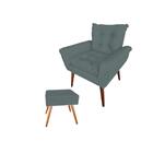 Poltrona Turmalina Com Puff Quadrado Suede Cinza