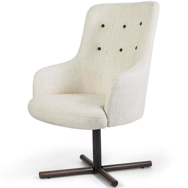 Poltrona Valentina Base Giratória X Imbuia Linho Bege Claro