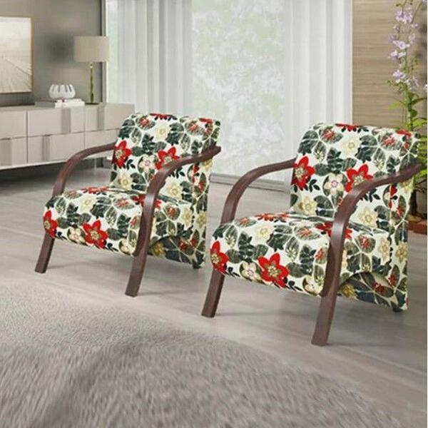 Poltrona Vênus Conjunto 01 Lugar Braço Madeira Floral Vermelho