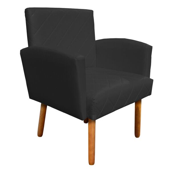 Poltrona Veronês Corino Preto Pés Palito Castanho D'rossi