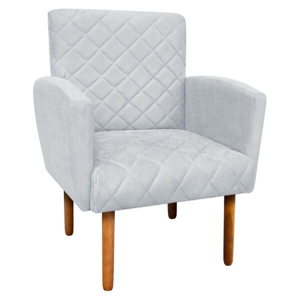 Poltrona Veronês Suede Cinza Pés Palito Castanho D'rossi