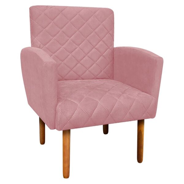 Poltrona Veronês Suede Rose Pés Palito Castanho D'rossi