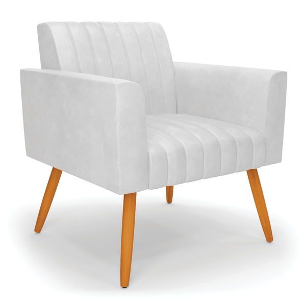 Poltrona Viena Gomada Corano Branco Pés Palito Castanho