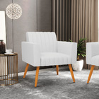 Poltrona Viena Gomada Linho Cinza A05 Pés Palito Castanho