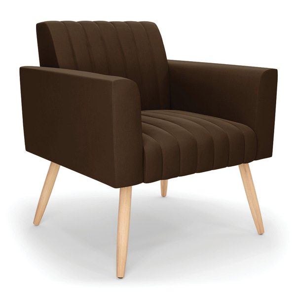 Poltrona Viena Gomada Suede Marrom Pés Palito Natural D03 - D