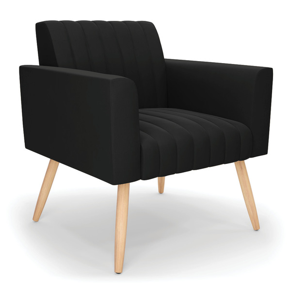 Poltrona Viena Gomada Suede Preto Pés Palito Natural D03 - D'