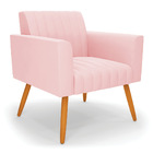 Poltrona Viena Gomada Suede Rosa Bebê Pés Palito Castanho