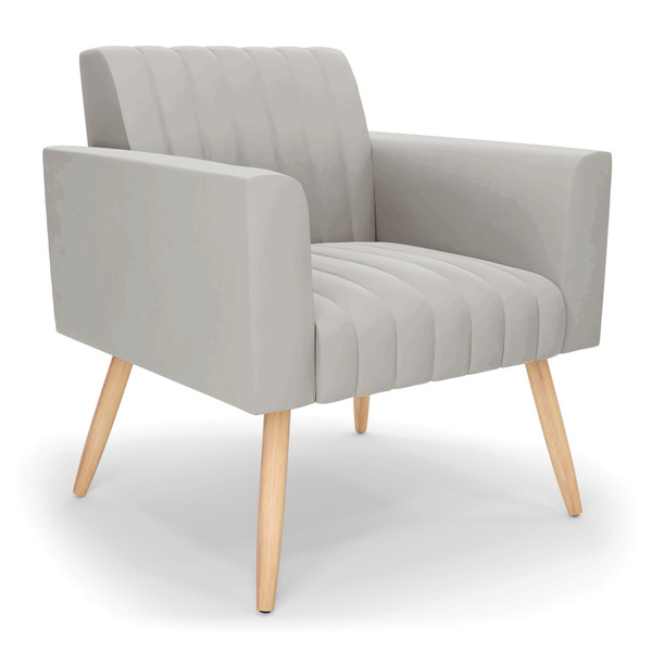 Poltrona Viena Gomada Veludo Cinza Pés Palito Natural