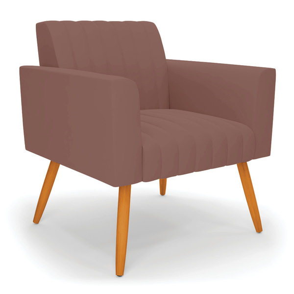 Poltrona Viena Gomada Veludo Pés Palito Castanho D03 - D'ross