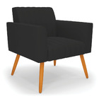 Poltrona Viena Gomada Veludo Preto Pés Palito Castanho