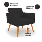 Poltrona Viena Gomada Veludo Preto Pés Palito Castanho