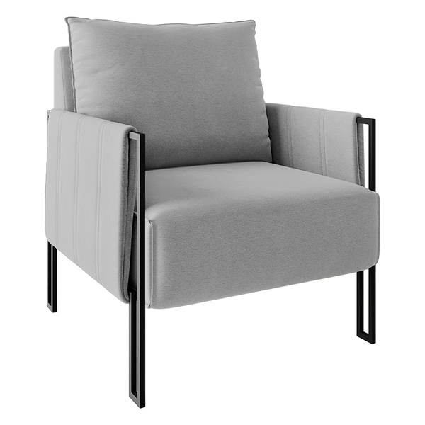 Poltrona Virgínia Veludo Base De Ferro Preto - D'rossi - Cinza