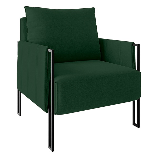 Poltrona Virgínia Veludo Verde Militar Base De Ferro Preto -